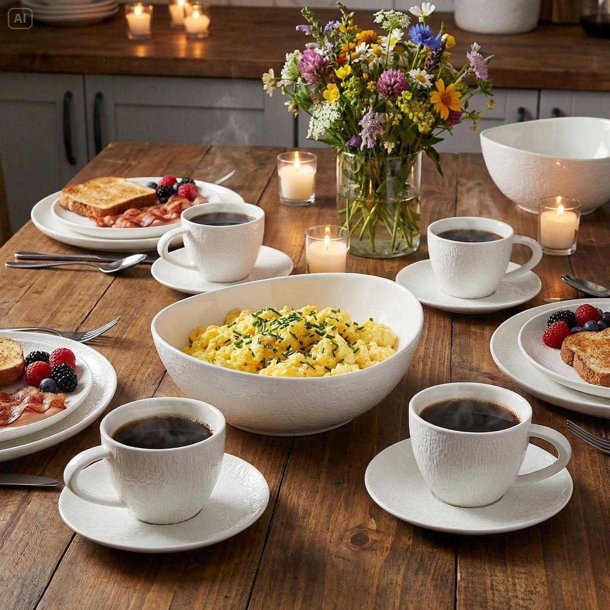 KAFFEETASSEN ALYA creme- weiß in Schieferoptik 12-tlg - Weiß, Keramik (15/21/17cm) - Mulex