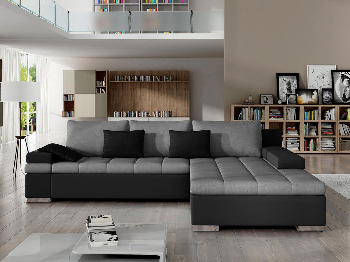 ECKSOFA Bangkok, Seite: Rechts - Silberfarben/Grau, Holz/Textil (310/175cm) - MIRJAN24