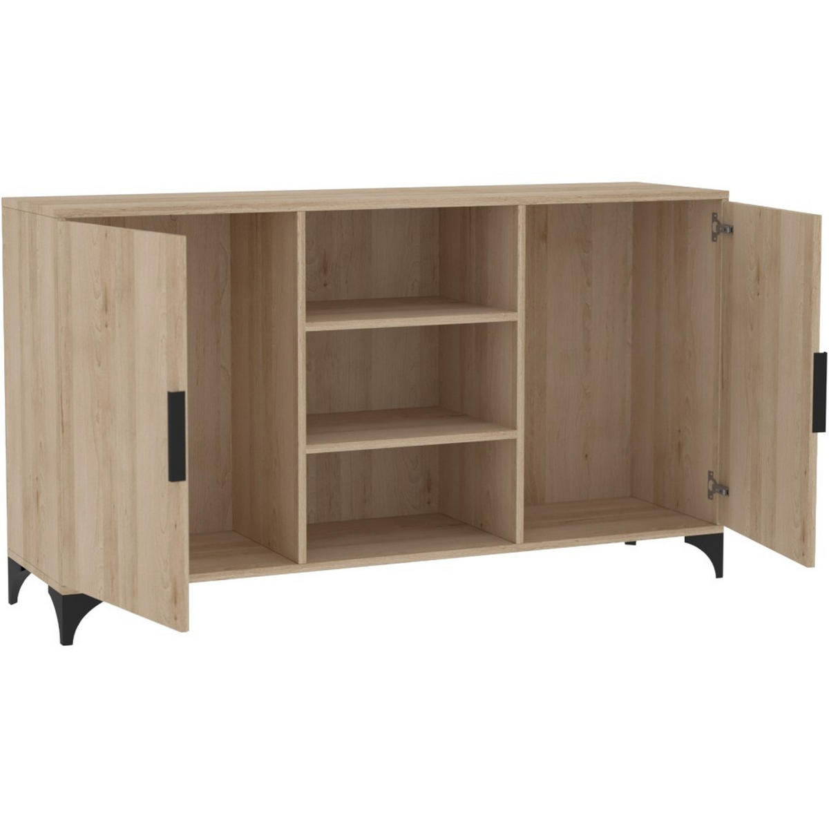 KOMMODE Home mit 2 Türen und 2 Regale, ohne Griffe, eiche Artisan - Schwarz/Eiche Artisan, Holzwerkstoff (150/85/40cm) - Beautysofa