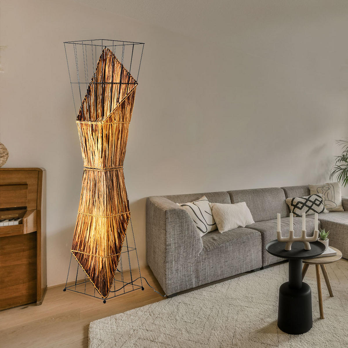LED STEHLEUCHTE Holz Schwarz - Schwarz, Holz (27/27/130cm) - Nowa