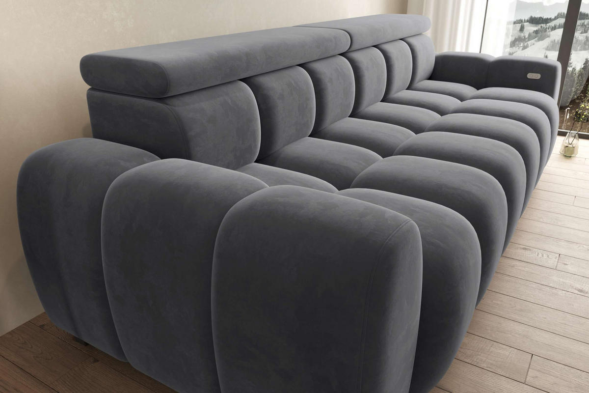 BIGSOFA ALESSIO Velours Anthrazit mit elektrischer Sitztiefenverstellung - Anthrazit, Kunststoff/Textil (248/77/108cm) - 99rooms