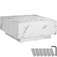 COUCHTISCH Lasley, inkl. Bodenschoner, Belastbarkeit 45 kg, Marmor Optik weiß - Weiß, Holz (80/80/35cm) - tectake
