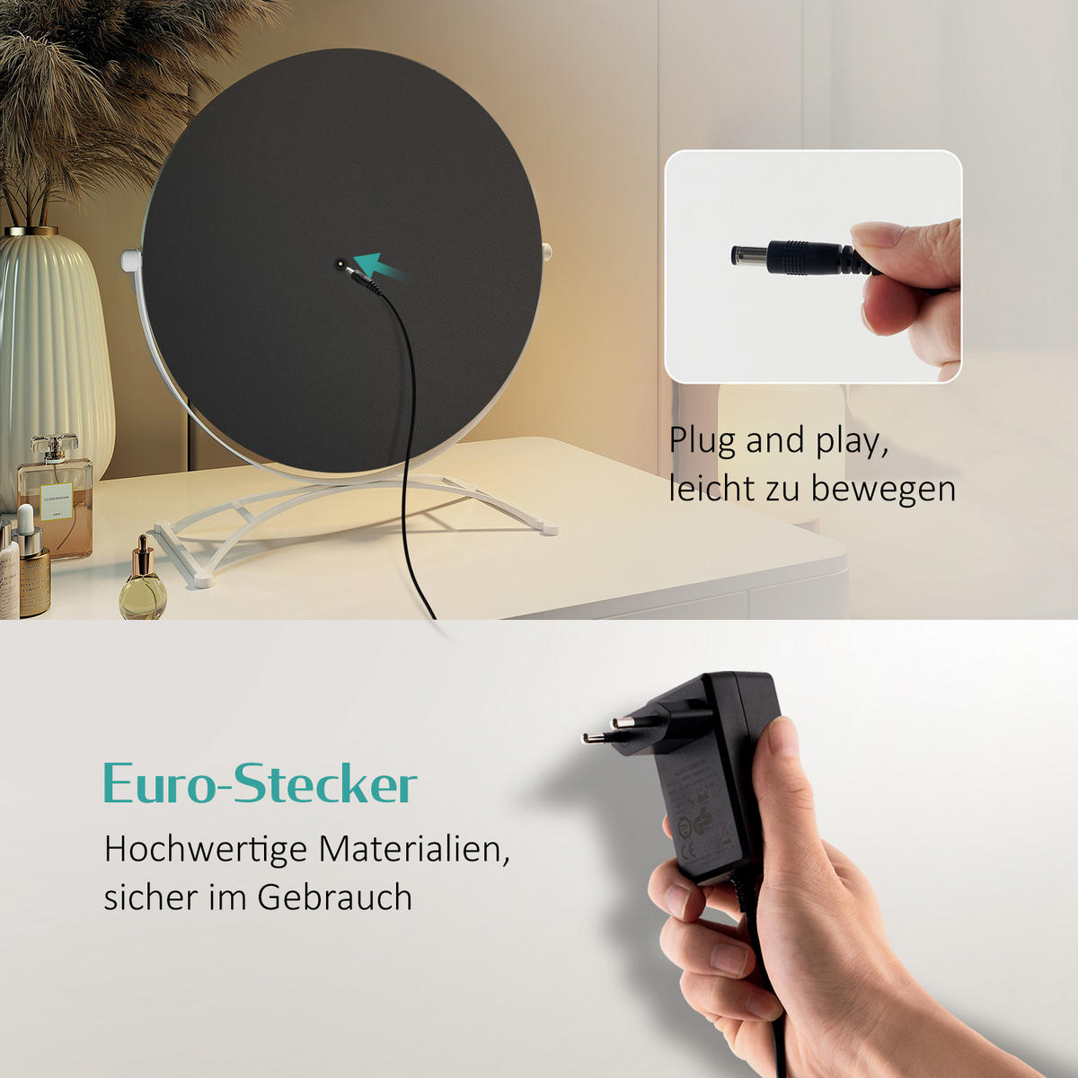 KOSMETIKSPIEGEL Runder mit Beleuchtung, Weiß, ф50 cm - Weiß, Glas (50/6/50cm) - EMKE