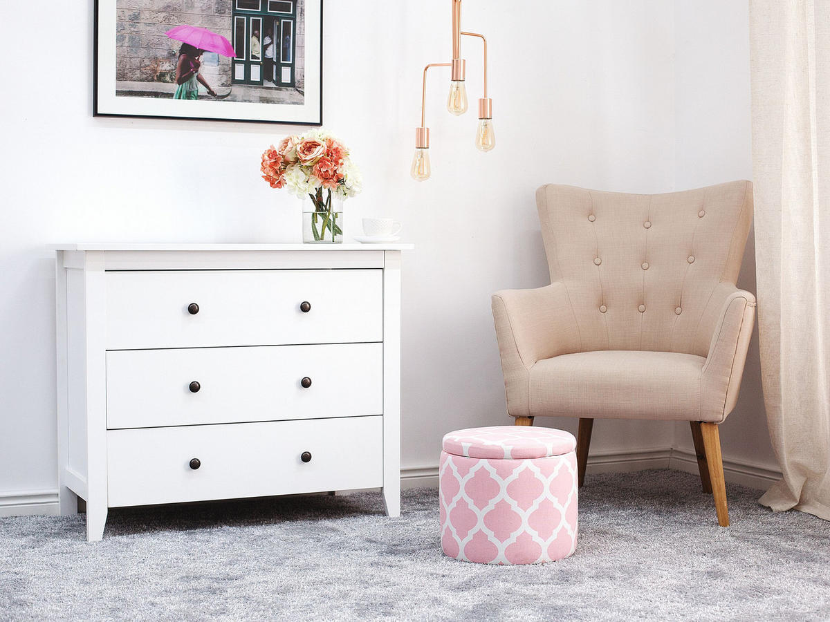 HOCKER Tunica 35/35/30 cm - Pink, Naturmaterialen/Textil (35/30/35cm) - Beliani