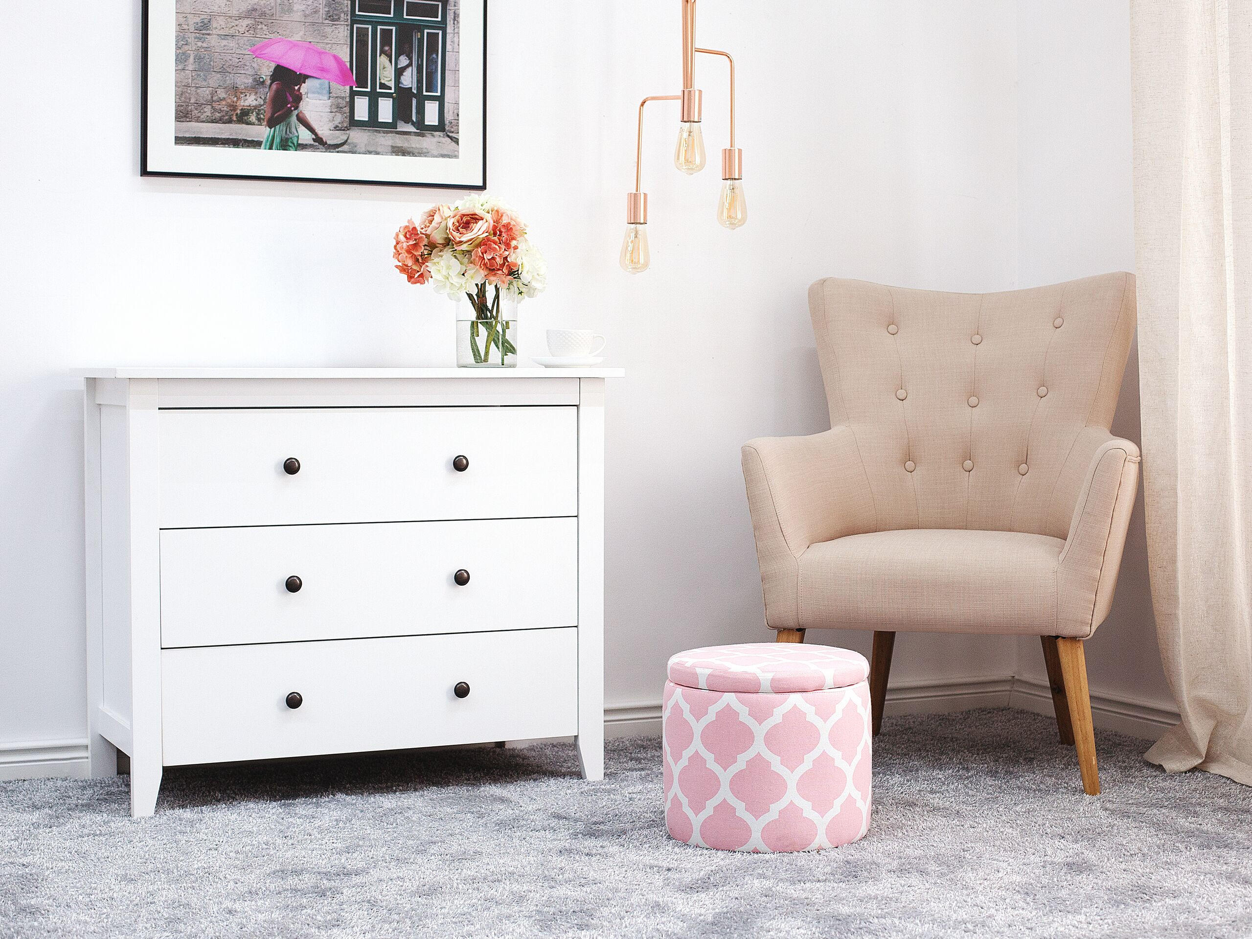 Thumbnail - Beliani Hocker, Pink, Textil, 1-Sitzer, Rund, 35x30x35 cm, Wohnzimmer, Hocker, Poufs