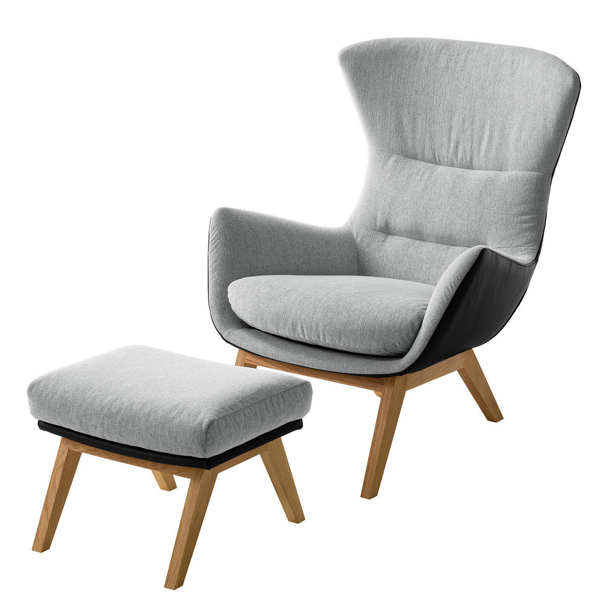 SESSEL mit Holzfüßen - Eichefarben/Hellgrau, Eichenholz/Textil (84/99/96cm) - home24