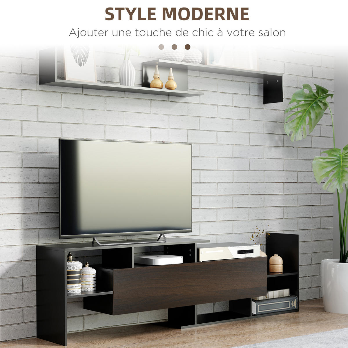 TV-MÖBEL Schwarz 1 Stück - Schwarz, Holzwerkstoff (153.6/42/25cm) - GiPP