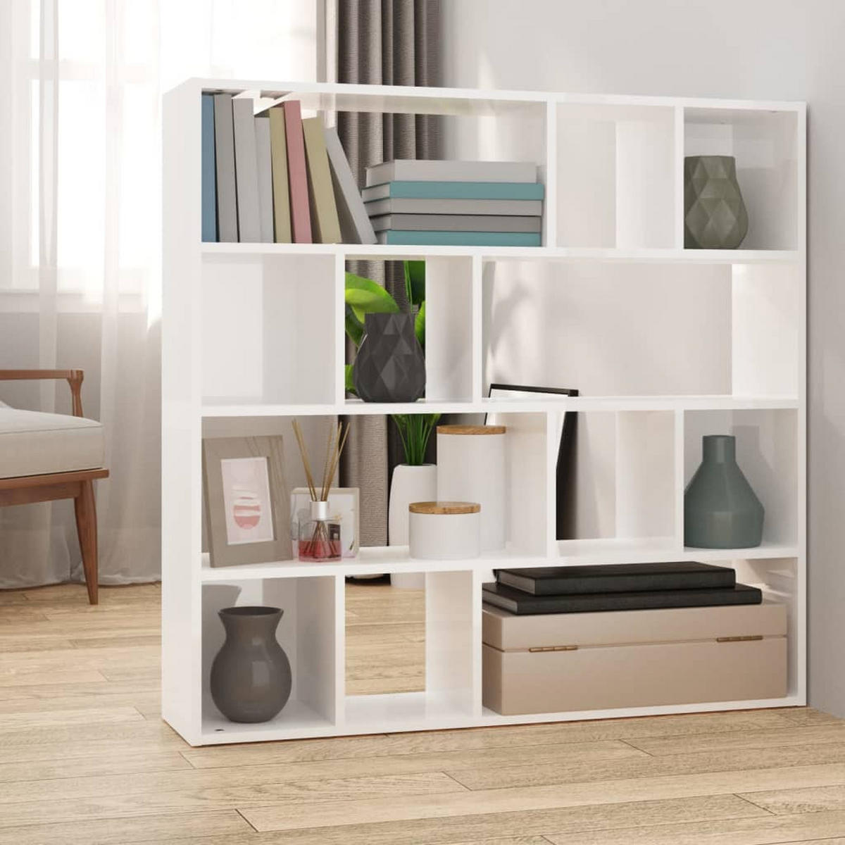 BÜCHERREGAL/RAUMTEILER Hochglanz-Weiß 105x24x102 cm - Weiß, Holzwerkstoff (105/102/24cm) - furnicato