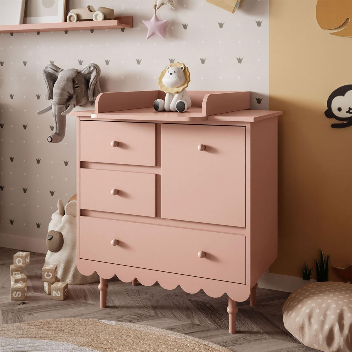 BABUSHKA Kommode mit Schubladen, mit Wickeltisch, Natürlich Rosa - Rosa, Holzwerkstoff (84/91/50cm)