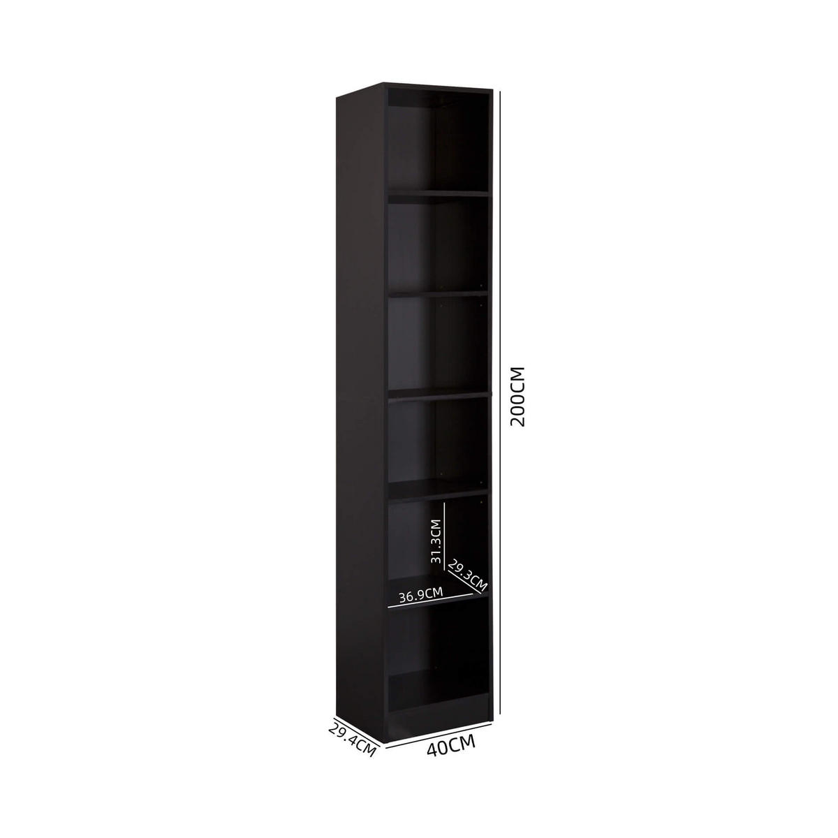 BÜCHERREGAL Schwarz 29,5/40/200 cm - Schwarz, Holzwerkstoff (40/200/29.5cm) - Mobili Rebecca