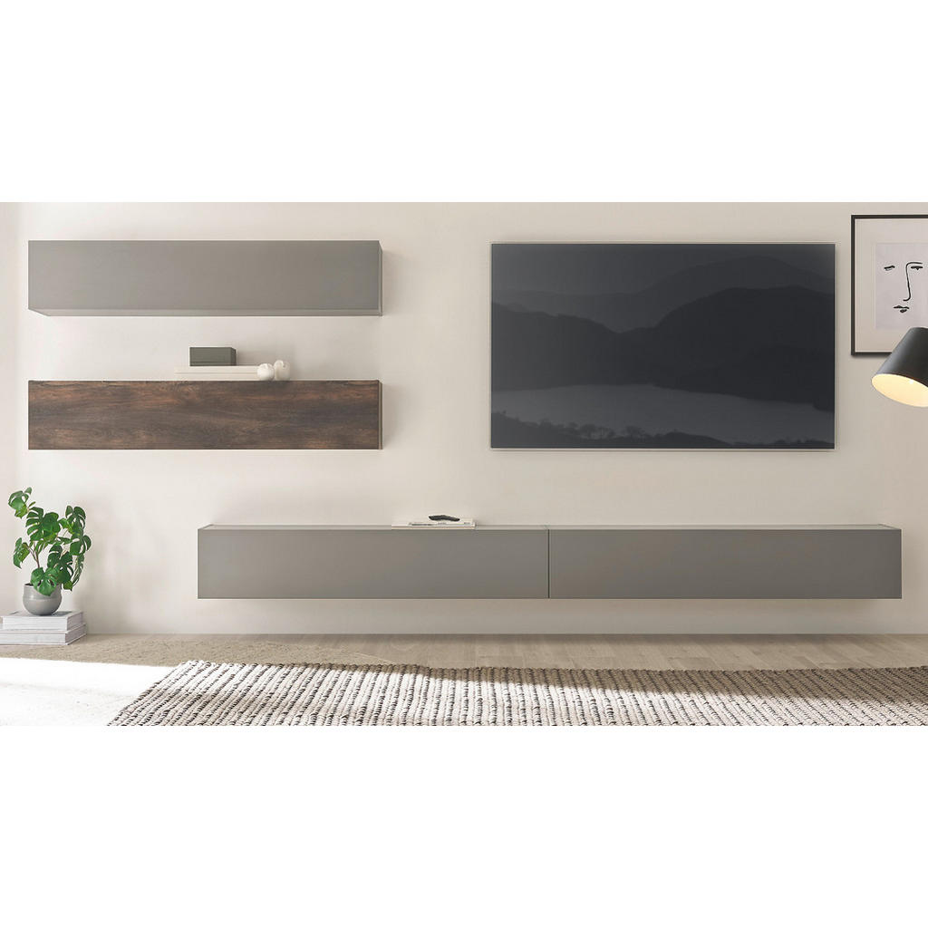 Thumbnail - Furn.Design Wohnwand, Eiche, Grau, Holzwerkstoff, Nachbildung,Eiche, 380x200x30 cm, Wohnzimmer, Wohnwände, Anbauwände
