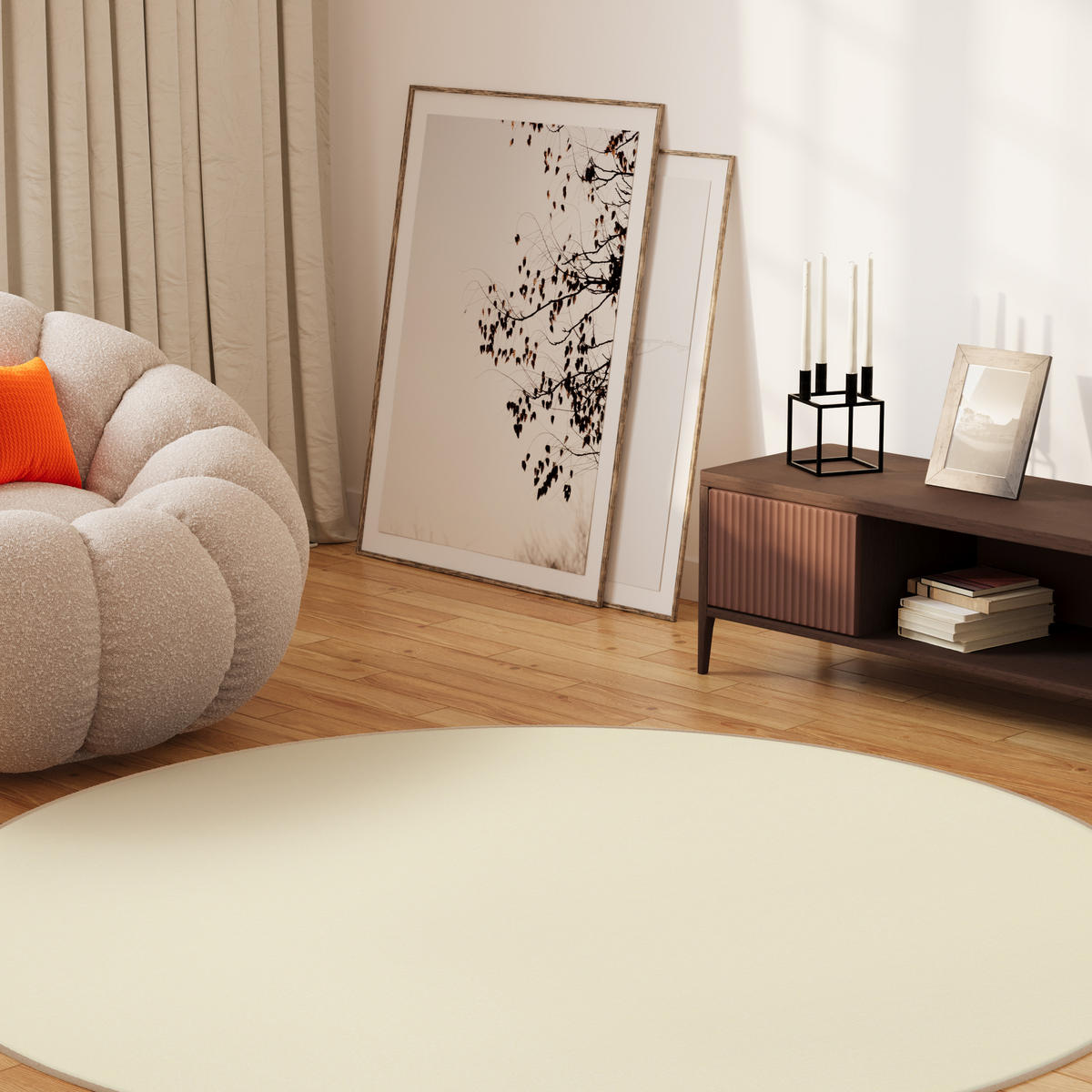 TEPPICH MONO Rund Outdoor Creme 240/240 cm - Creme, Textil (240/240cm) - Tapiso