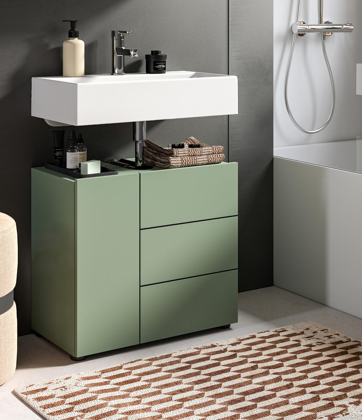 WASCHBECKENUNTERSCHRANK grün, Badezimmer Unterschrank 60 x 56 cm - Schwarz/Grün, Holzwerkstoff/Kunststoff (60/190/34cm) - Inn.Furn