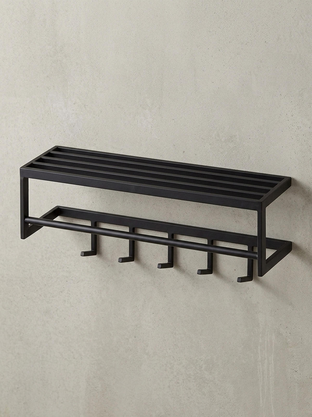 WANDGARDEROBE Metall Schwarz Modern mit 5 Haken und Kleiderstange - Schwarz, Metall (70/20/20cm) - KADIMA DESIGN