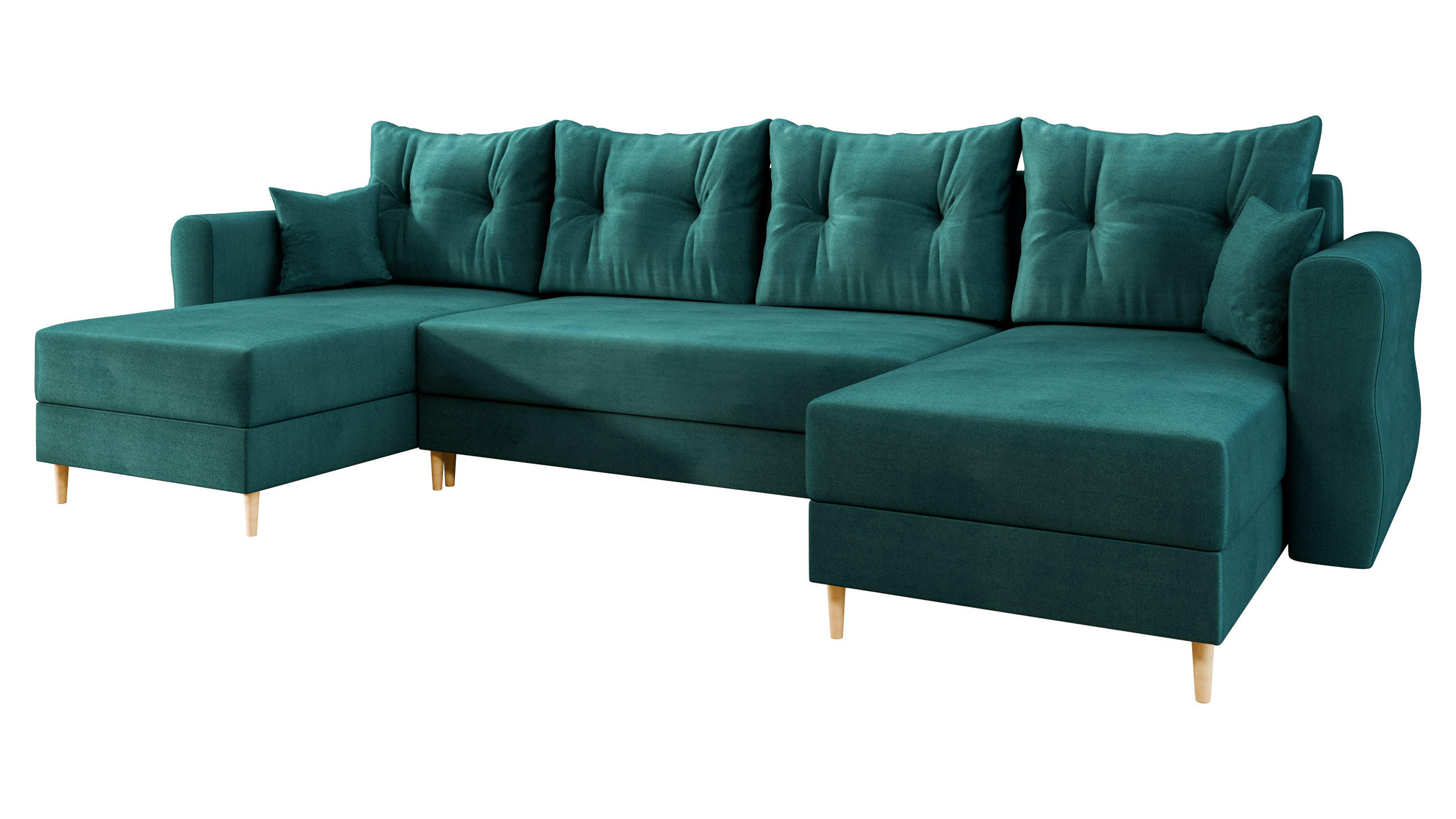 WOHNLANDSCHAFT Zako U - Türkis/Naturfarben, Holz/Textil (310/85/138cm) - MIRJAN24