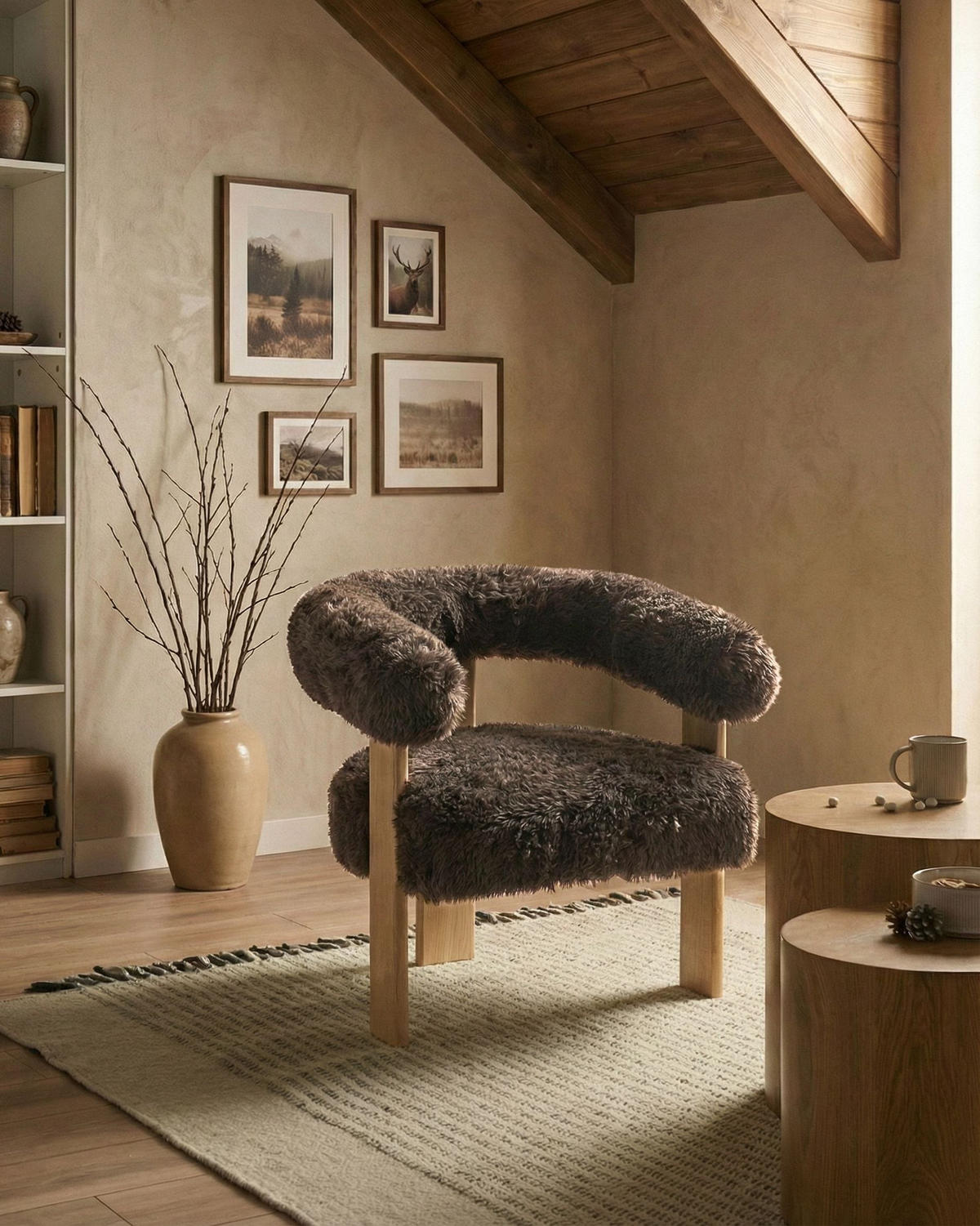 SESSEL Webpelz Dunkelbraun/Hellbraun Ilbro - Dunkelbraun, Textil (77/76/68cm) - Beliani