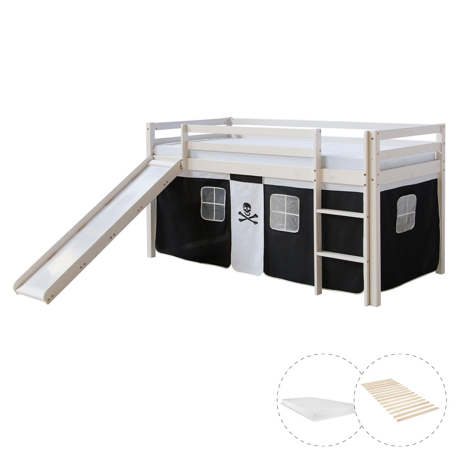 HOCHBETT 90/200 cm Pirat mit Lattenrost + Matratze - Schwarz/Weiß, Holz - Homestyle4u