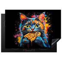 HERDABDECKPLATTE Katze - Graffiti - Bunt - Waffel - Essen Herdabdeckung Induktionsfeld 75x52 cm - Multicolor, Kunststoff (75/52/0.2cm) - MuchoWow