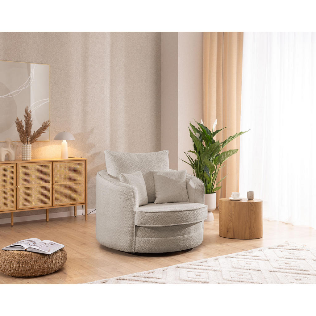 Thumbnail - S-Style Möbel Drehsessel, Beige, Textil, Echtholz,Buche, Birke, 1-Sitzer, Füllung: Polyetherschaumkern,Silikon,Polyether...