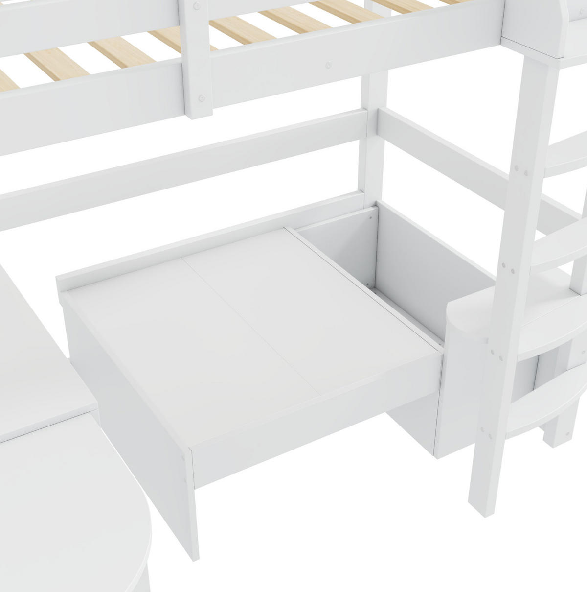 HOCHBETT mit Schreibtisch 90/200 cm in Weiß – mit Sofa, Stauraum und Leiter - Weiß, Holzwerkstoff (90/200cm) - BEAOK