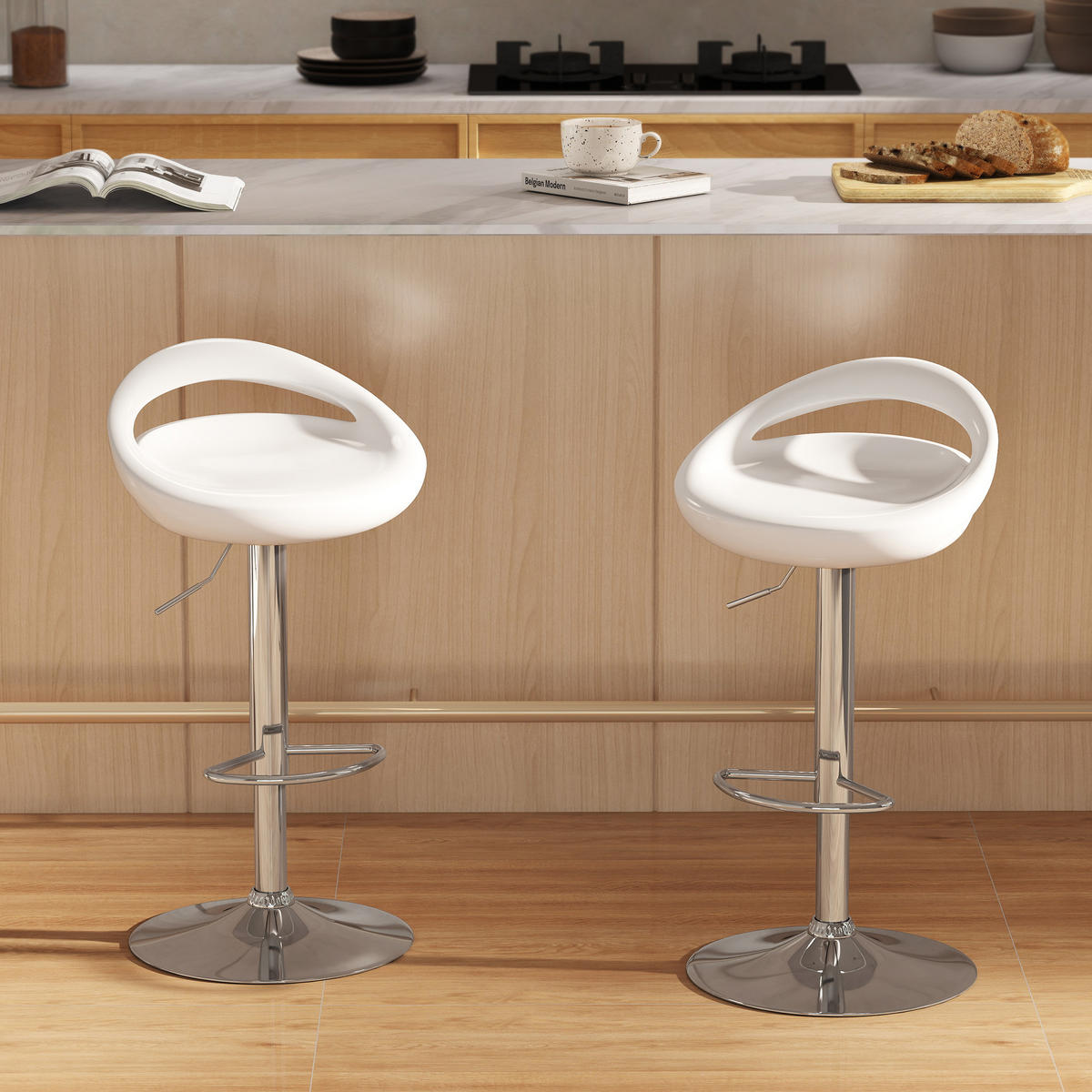 BARHOCKER 2er-Set DE-14769 höhenverstellbar & schwenkbar mit Rückenlehne Weiß - Weiß, Metall (41/96/46cm) - ComfortXL