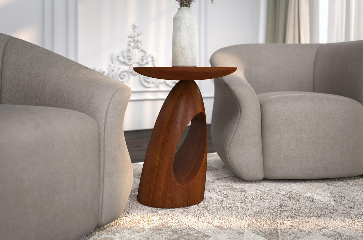 BEISTELLTISCH Island, Ovaler Tischplatte, Buche - lackiert, Nussbaumfarbe - Walnussfarben, Holz (32/32/40cm) - Kayani