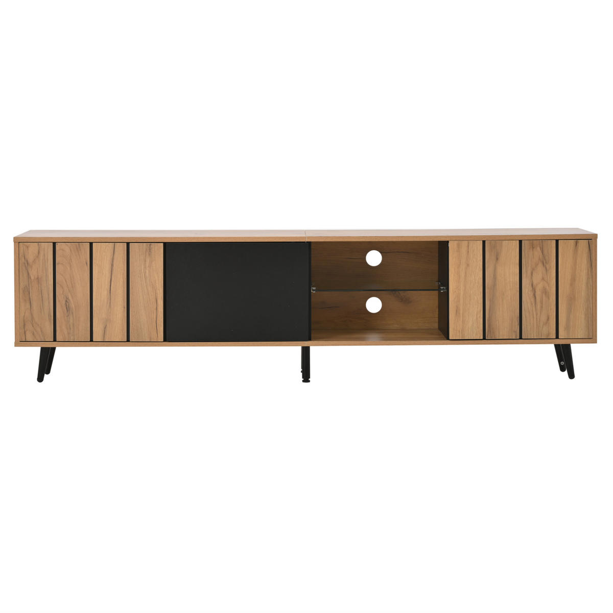 TV-LOWBOARD aus Spanplatte 175x31,5x45 cm Schwarz/Natur mit 3 Türen für Fernseher bis 75 Zoll - Hellbraun, Holzwerkstoff (175/45/31.5cm) - IVMEU