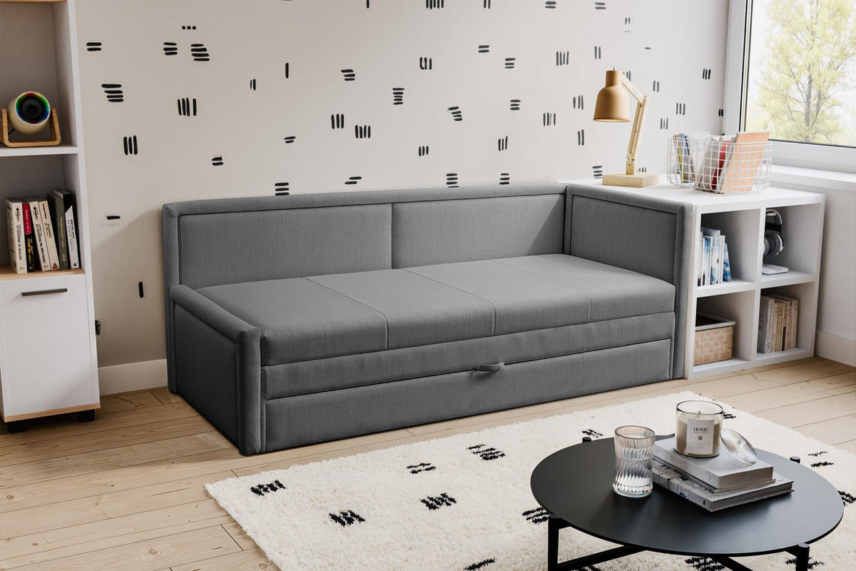 JUGENDBETT Caprili Dunkelbeige mit Bettkasten - Dunkelgrau/Schwarz, Holz/Textil (163/189cm) - Selsey