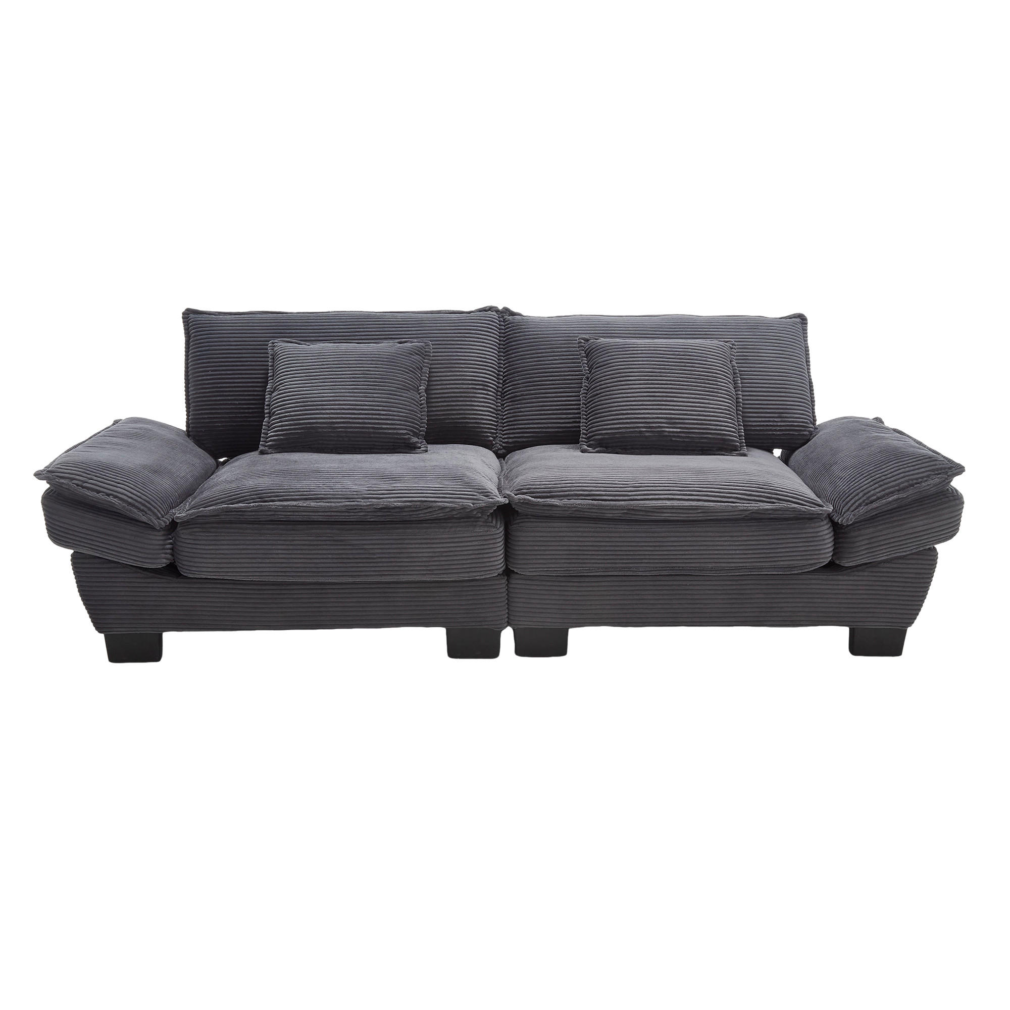 SOFA 2-Sitzer Velours Dunkelgrau mit Kissen und robustem Holzrahmen 224/81/81 cm - Dunkelgrau, Textil (224/81/81cm) - OKWISH