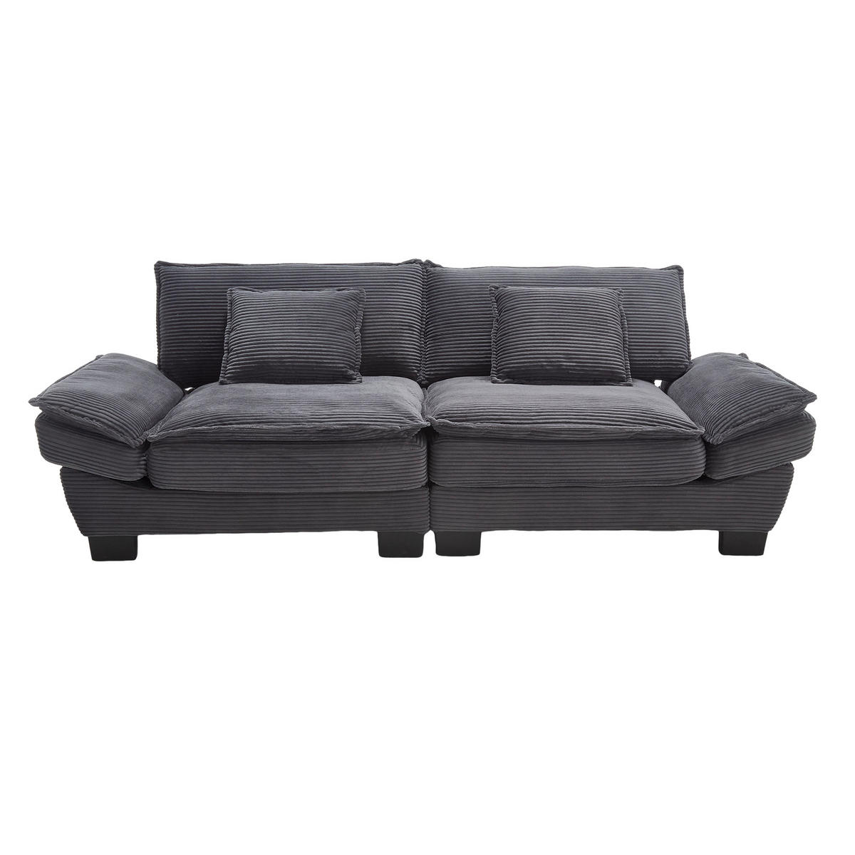 SOFA 2-Sitzer Velours Dunkelgrau mit Kissen und robustem Holzrahmen 224/81/81 cm - Dunkelgrau, Textil (224/81/81cm) - OKWISH