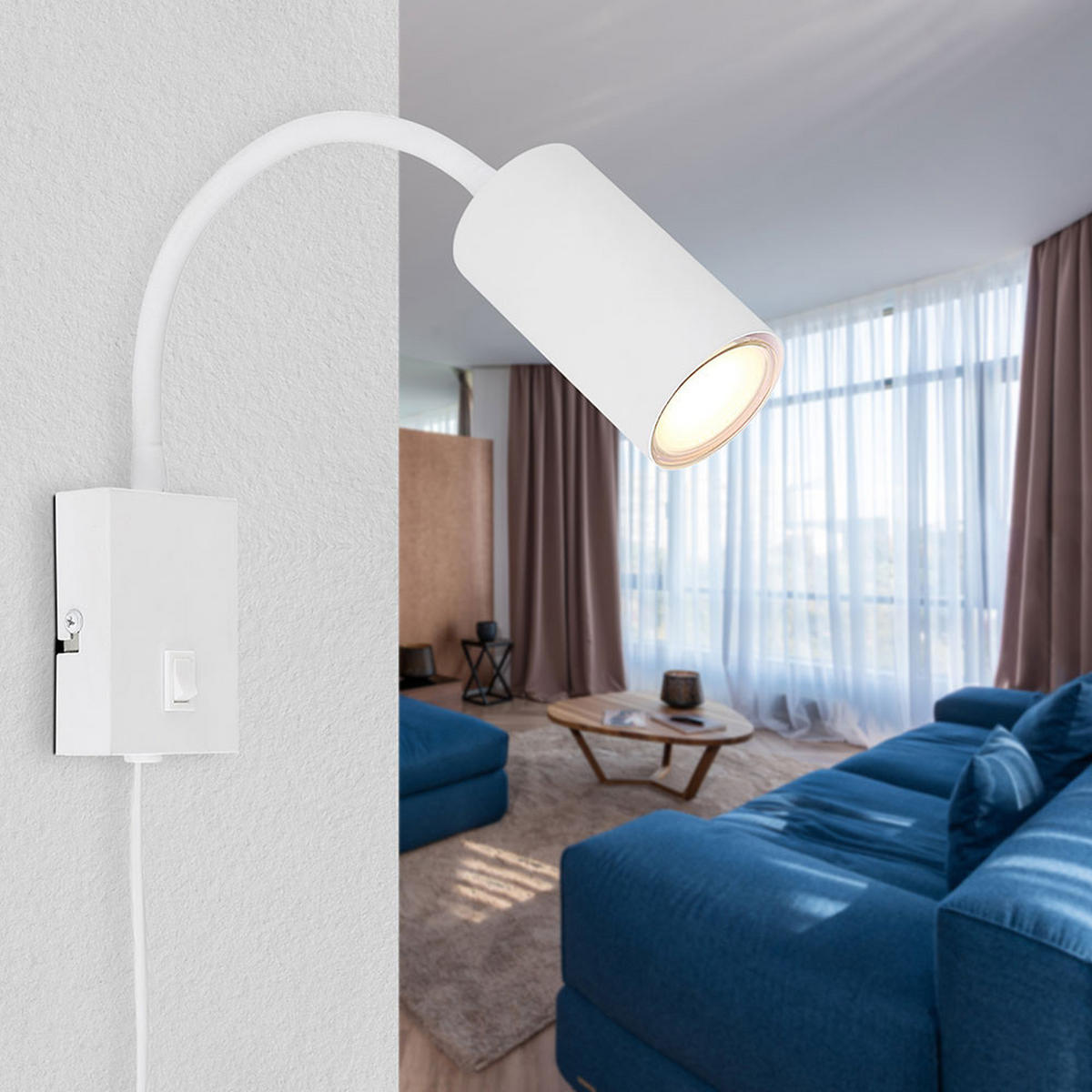 WANDELEUCHTE Flexibler Arm Weiß - Weiß, Metall (7/44/32cm) - Globo Lighting