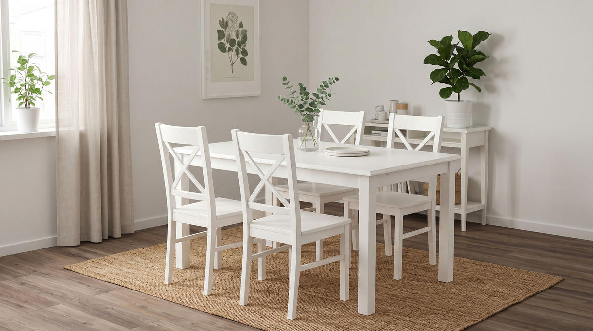 ESSZIMMER-SET Belluno Elegante 5-tlg Kiefer Weiß 150-197 / 93 / 75cm - Weiß, Holz (197/75/93cm) - Feldmann-Wohnen