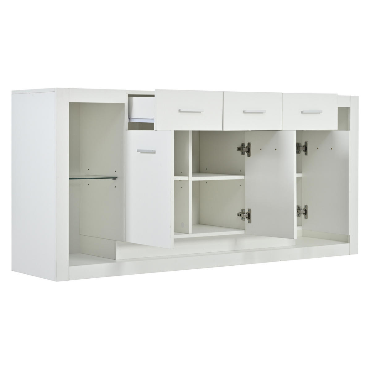 SIDEBOARD aus Spanplatte 160x40x75 cm Weiß mit LED-Beleuchtung, 3 Schubladen und 14 Fächern - Weiß, Holzwerkstoff (160/75/40cm) - IVMEU