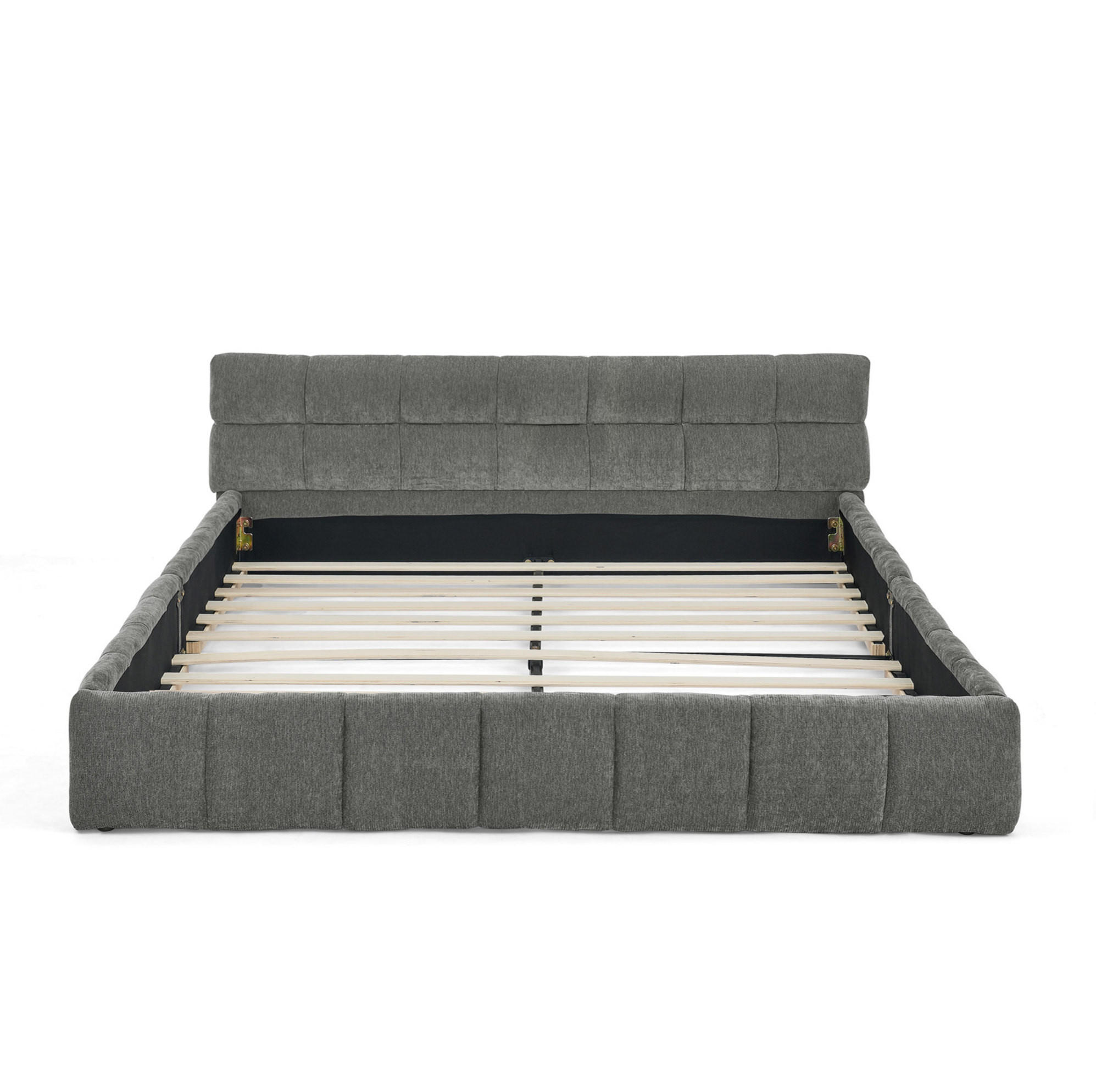 POLSTERBETT 140/200 cm mit Chenille-Bezug, Steppdesign und stabilem Holz-Metall-Rahmen, Dunkelgrau - Dunkelgrau, Kunststoff (140/200cm) - Redom