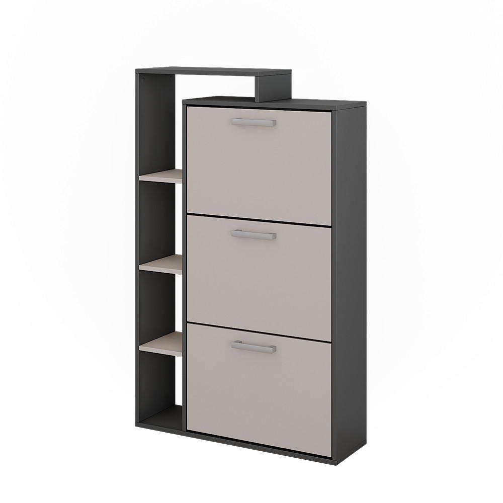 SCHUHKIPPER Orlando Anthrazit/Greige 80 x 128.3 cm mit 3 Fächern - Anthrazit, Holzwerkstoff (80/128.3/24.2cm) - Vicco