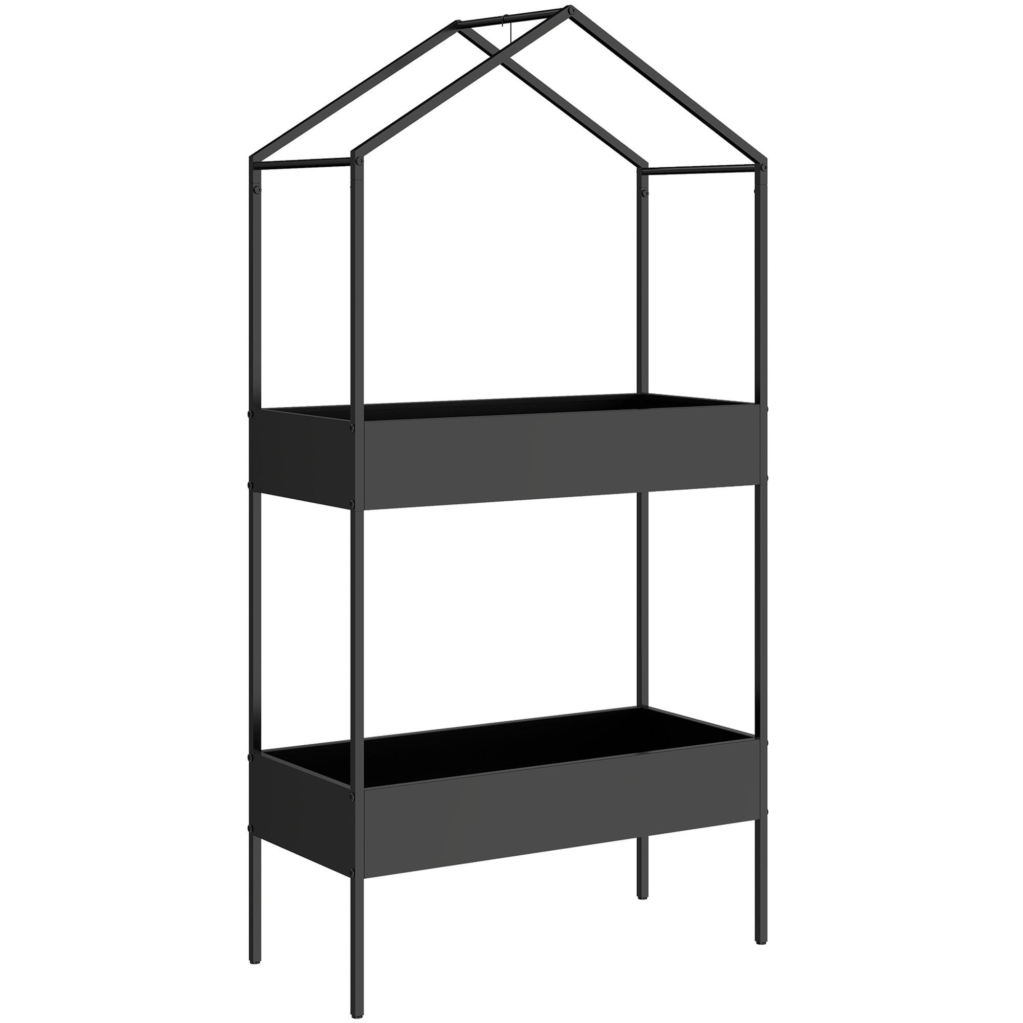 Outsunny 2-PATROVÝ stojan na rostliny ve tvaru domku, výška 150 cm Stojan na květiny s háčky