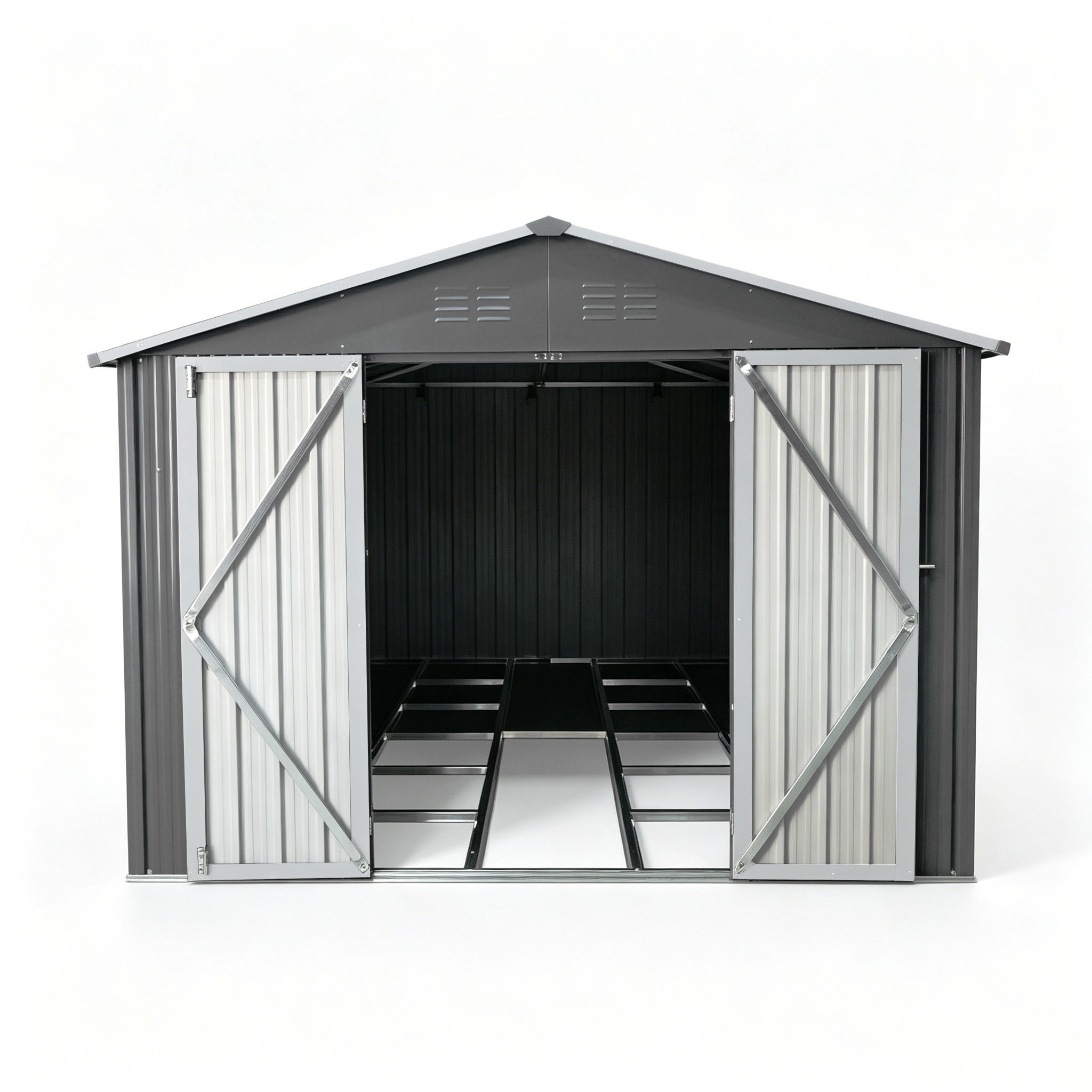 GERÄTEHAUS 300/248.6/191.5 cm Grau mit Integrierter Bodenrahmen (7,46 m²) - Grau, Metall (248.6/191.5/300cm) - Oxeza