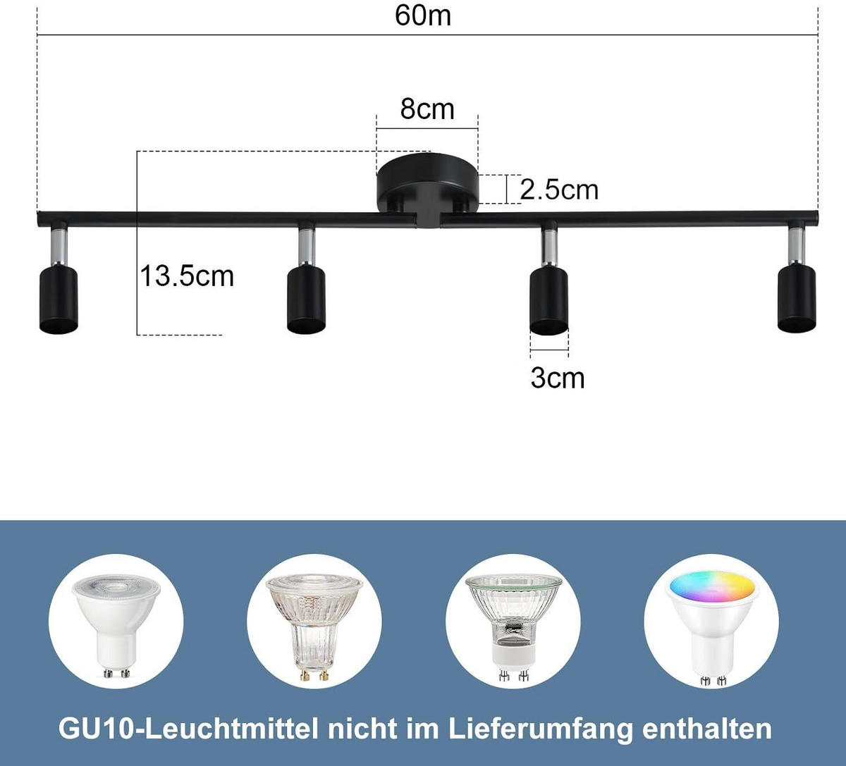 STRAHLER Arnsberg 4-flammig 59.5/8/13 cm - Schwarz, Metall (59.5/8/13cm) - Nettlife