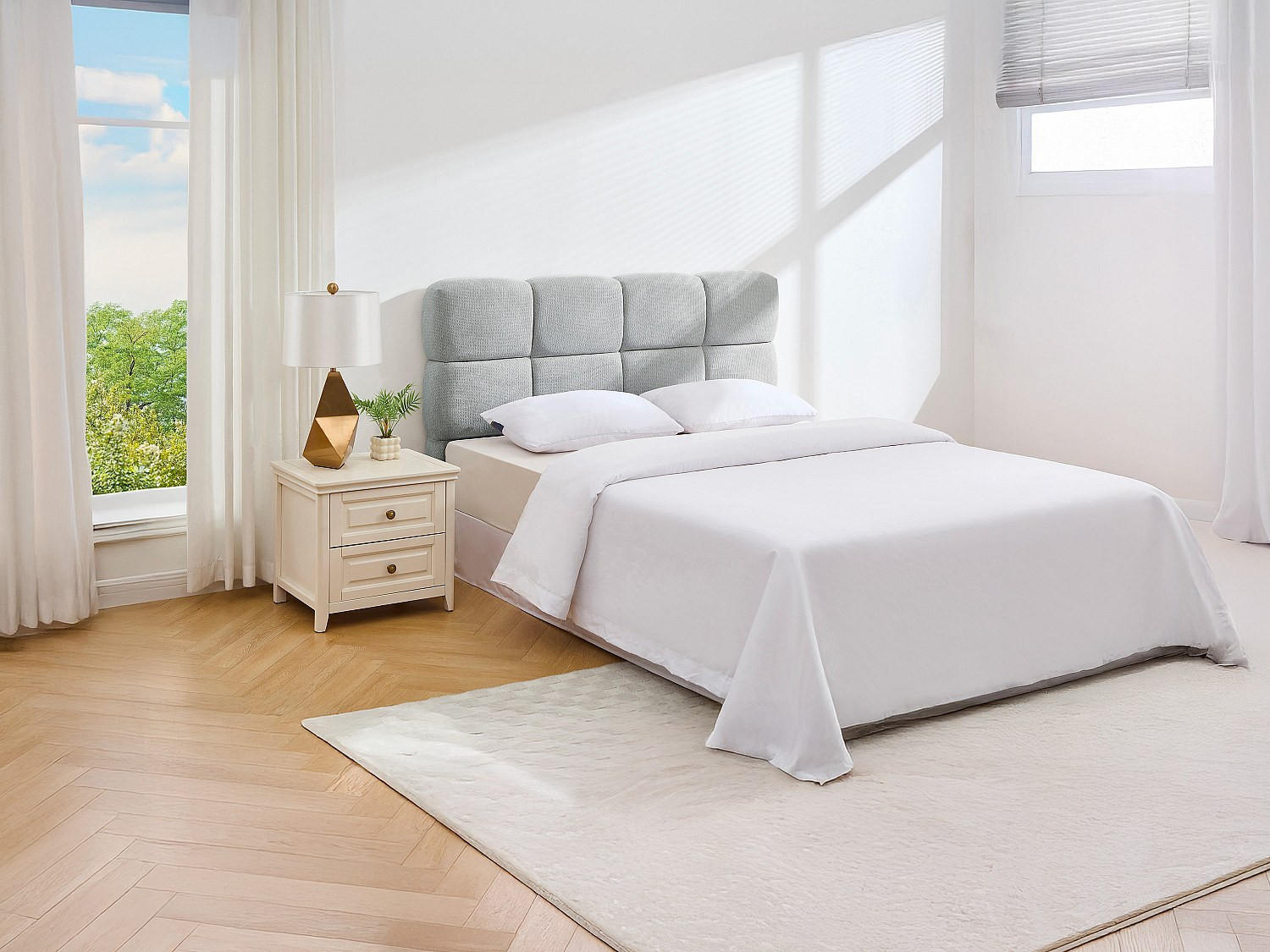 Thumbnail - Vente-Unique Kopfteil, Hellgrau, Textil, Uni, 170x94x18 cm, Bett-Kopfteile