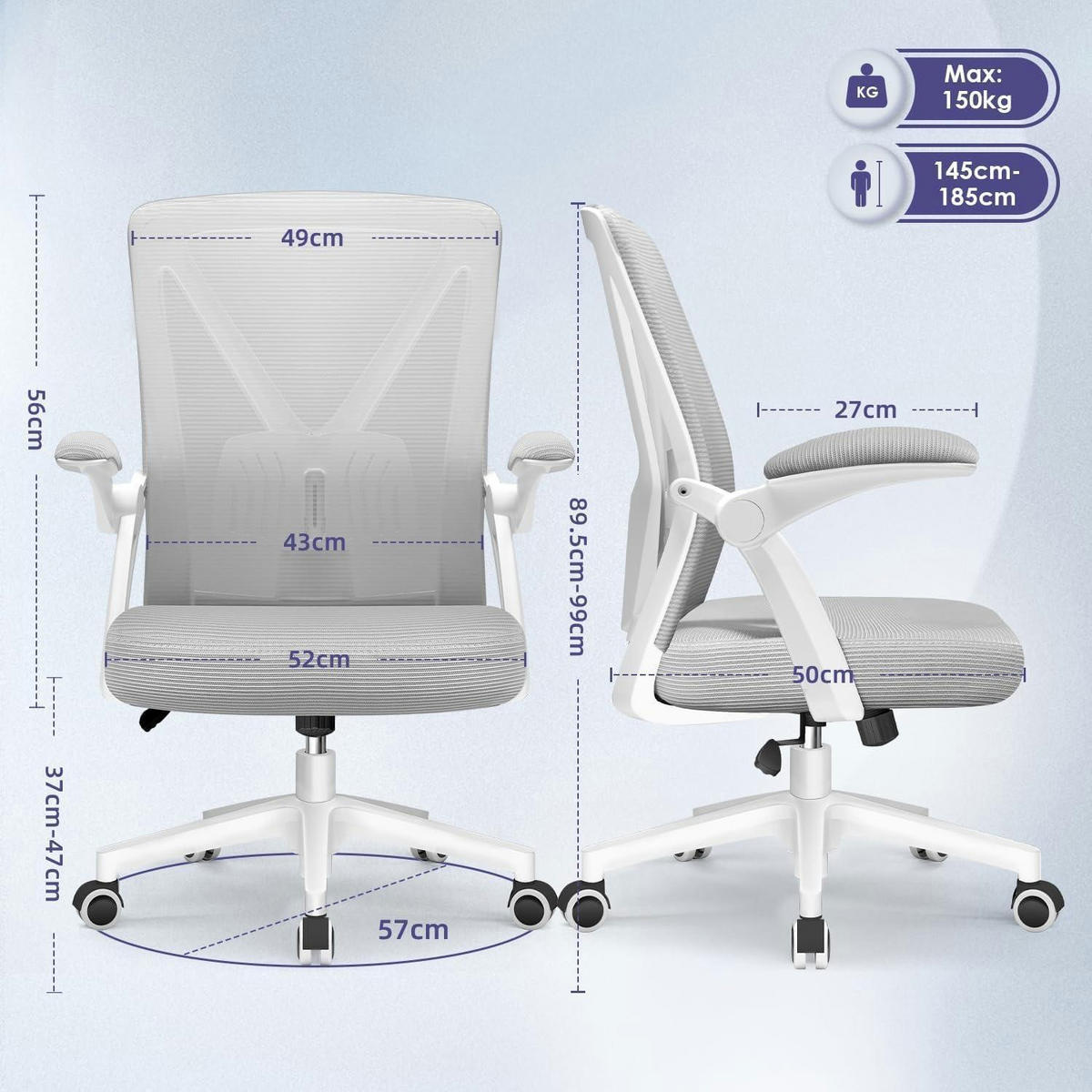 BÜROSTUHL Ergonomisch mit Lendenstütze und Wippfunktion Grau - Grau, Textil (57/99/57cm)