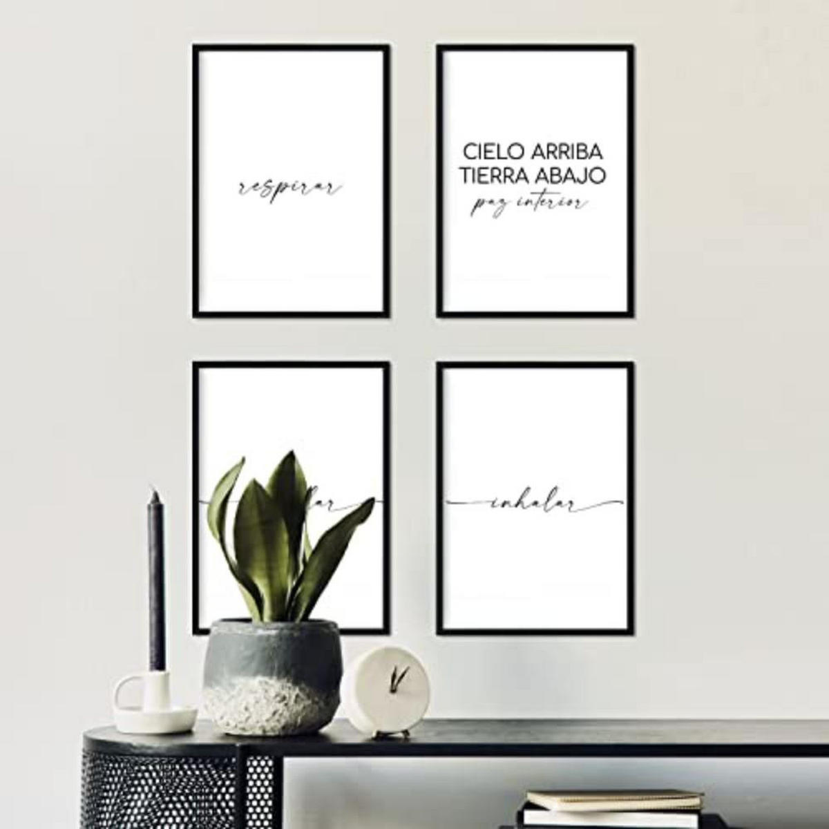 POSTER Set mit 4 Atmen TypografieStil A3 Schwarzer Rahmen - Schwarz, Papier (29.7/3cm) - Nacnic