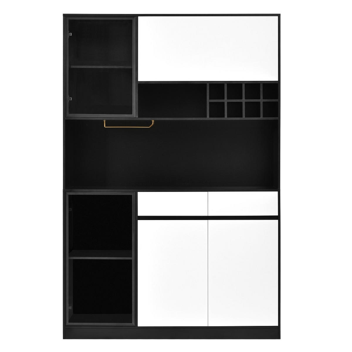 KÜCHENSCHRANK, MIT LED-BELEUCHTUNG, INTEGRIERTES WEINREGAL, MDF, Schwarz-Weiß, Modernes Wohnzimmer, 120/180/35 cm - Schwarz, Kunststoff (35/180/120cm) - Rolipo