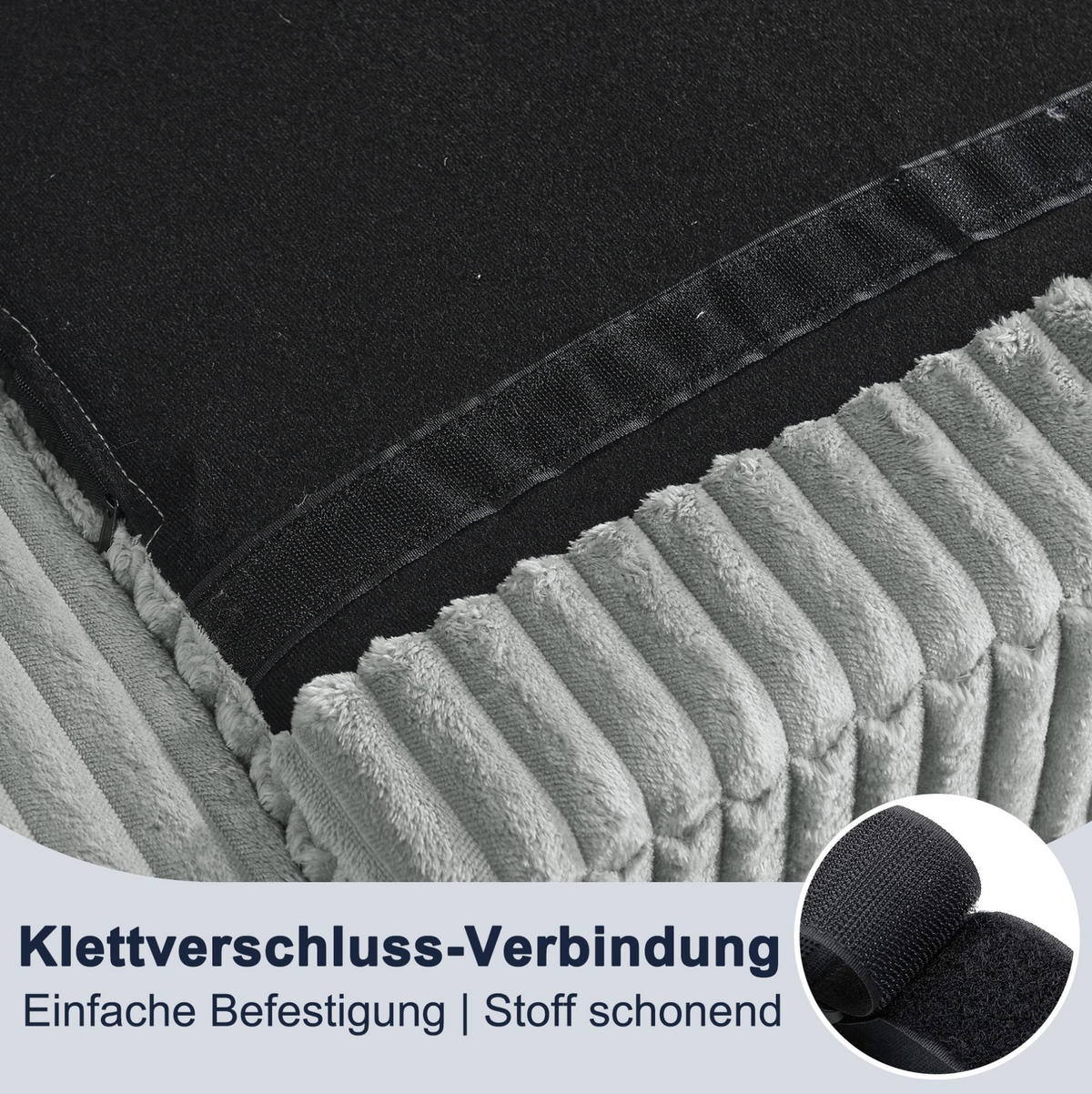 ECKSOFA 256,5/133,5/89 cm grau aus Corduroy mit wechselbarem Hocker - Grau, Kunststoff (133.5/256.5cm) - OKWISH