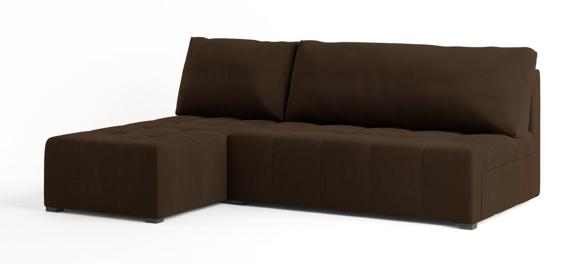ECKSOFA DOMIRA Braun Plüsch-Stoff mit Schlaffunktion - Braun, Holz (200/141cm) - MASSENO