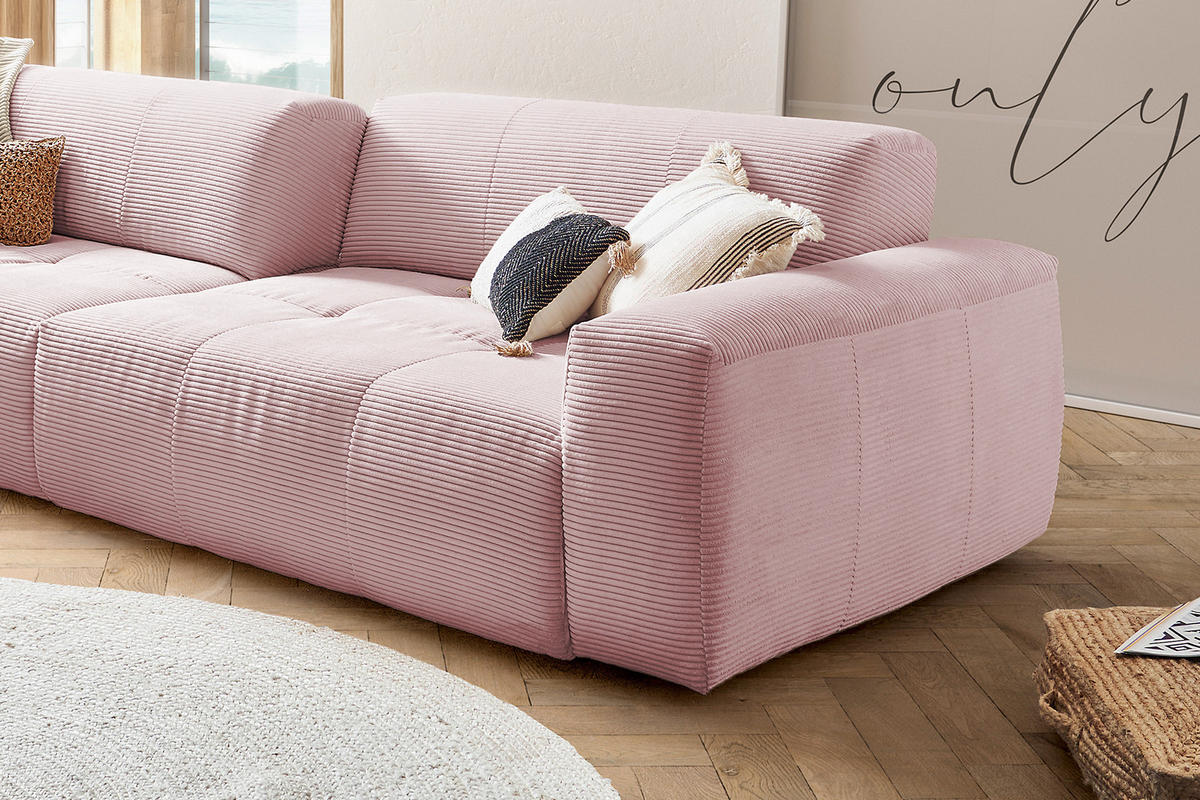 SOFA MIT SITZTIEFENVERSTELLUNG PALACE Pink Cord - Pink/Rosa, Textil (298/74/120cm) - KAWOLA