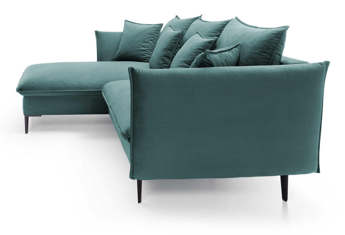 ECKSOFA Flavio mit Schlaffunktion, Bettkasten 260 cm, Links, Türkis - Türkis, Holz (258/167cm) - Emporius