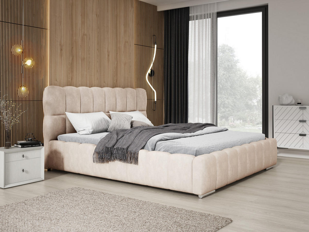 DOPPELBETT 160x200 cm Avilla mit Bettkasten, Lattenrost, Samt, Beige - Beige, Holz/Textil (160/200cm) - Emporius