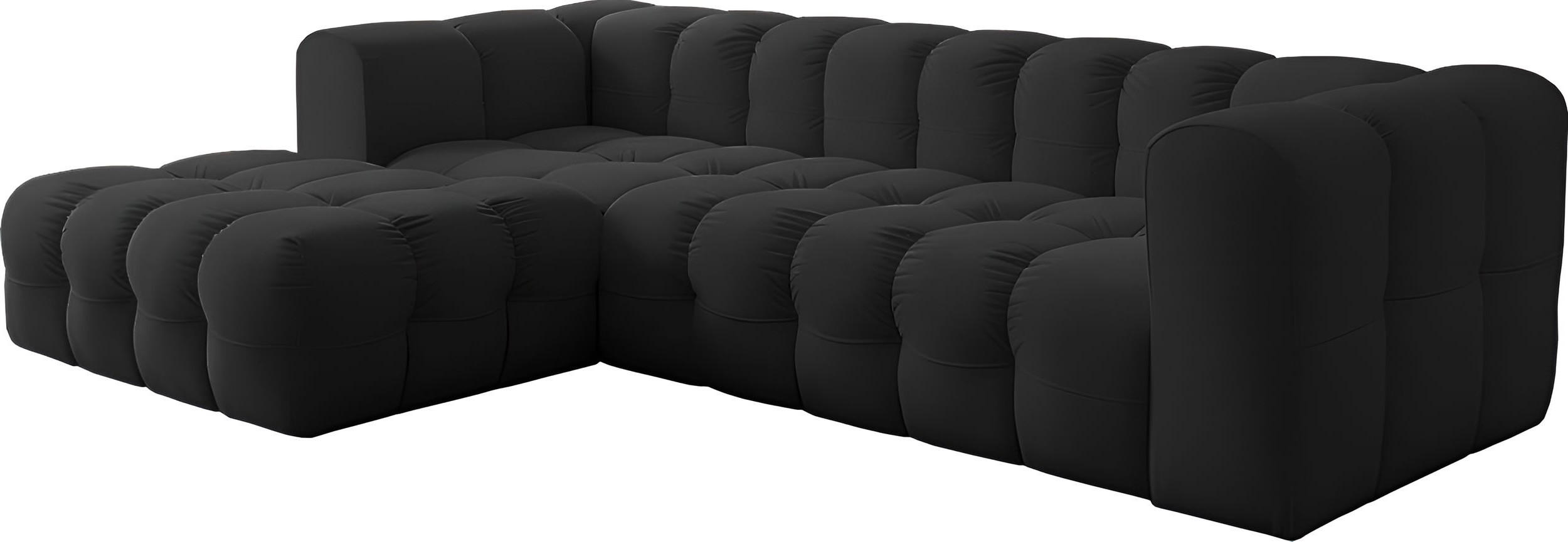 ECKSOFA Mochi L-Form 5-Sitzer Links, Samt, Schwarz 290/75/193 cm - Schwarz Hochglanz/Schwarz, Kunststoff/Textil (290/193cm) - WFL GROUP