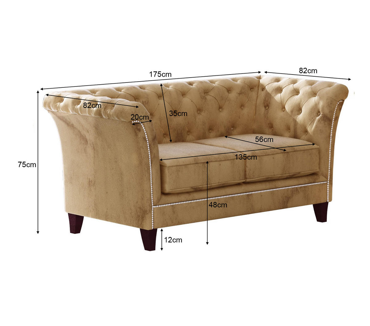 SITZGARNITUR 3+2+1 Chesterfield Fusion Beige Samt - Beige/Braun, Holz/Textil (237/75/82cm) - S-Style Möbel