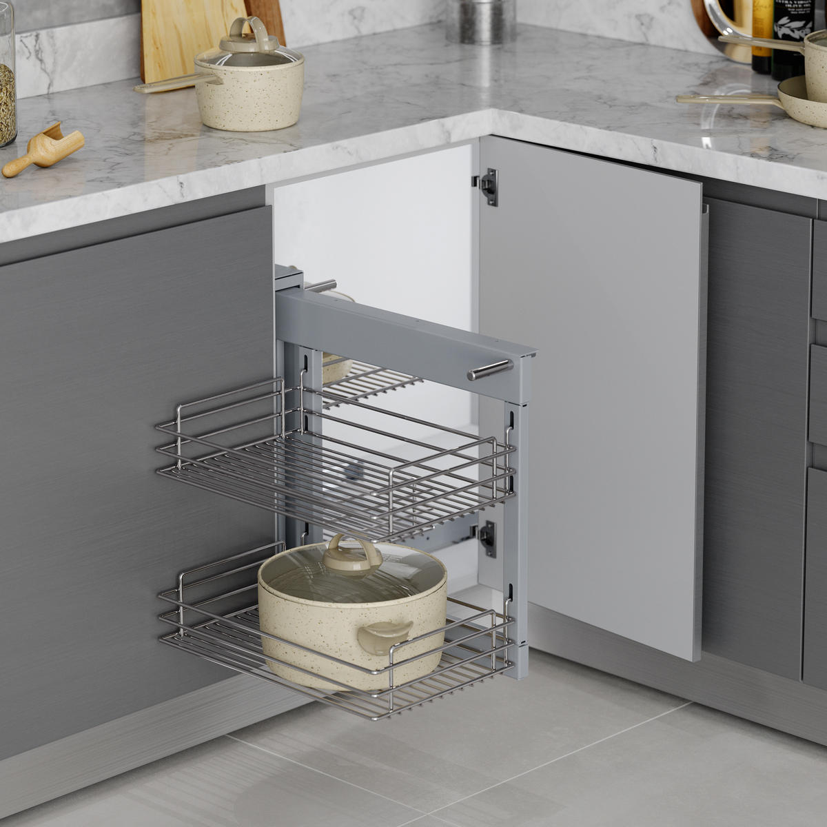 ECKSYSTEM Suprastar für de Küchenschrank, Stahl, Verchromt - Chromfarben, Metall (43/56/70cm) - EMUCA